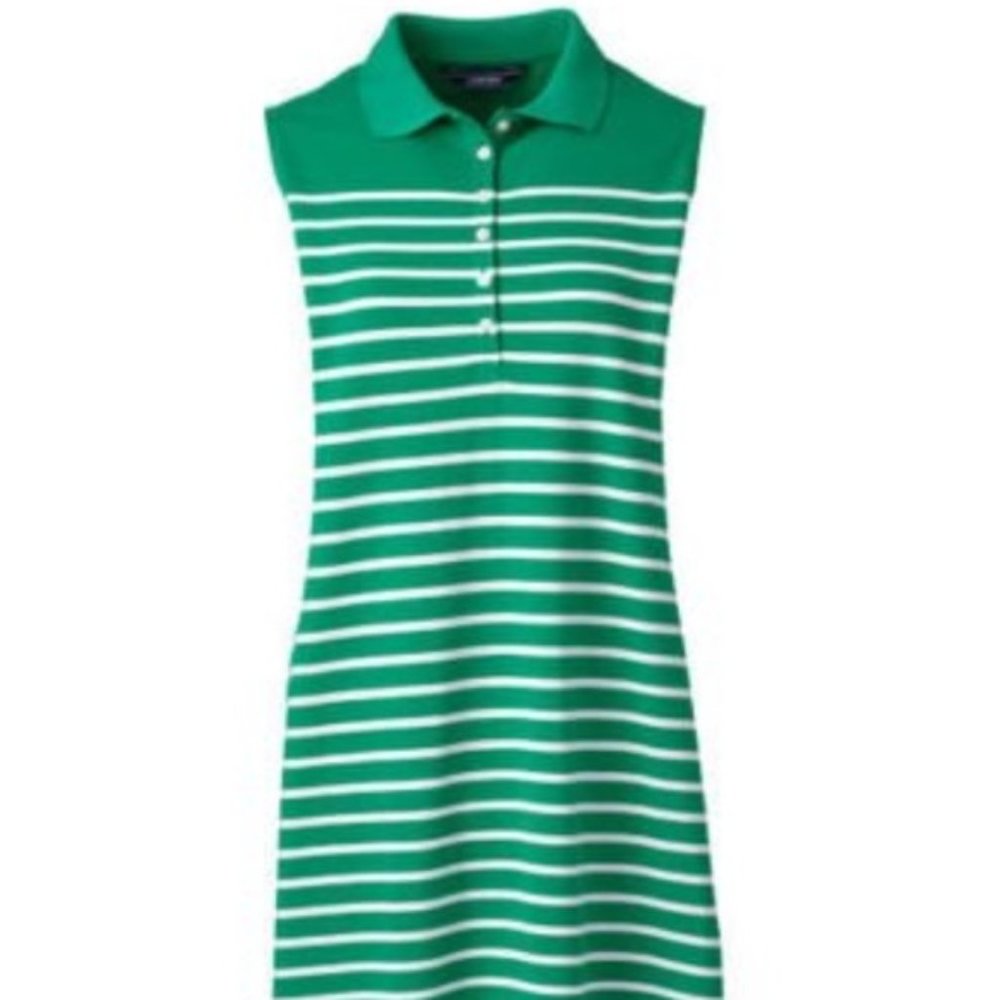 Lands End Women's Sleeveless Polo Dress Stripe Large